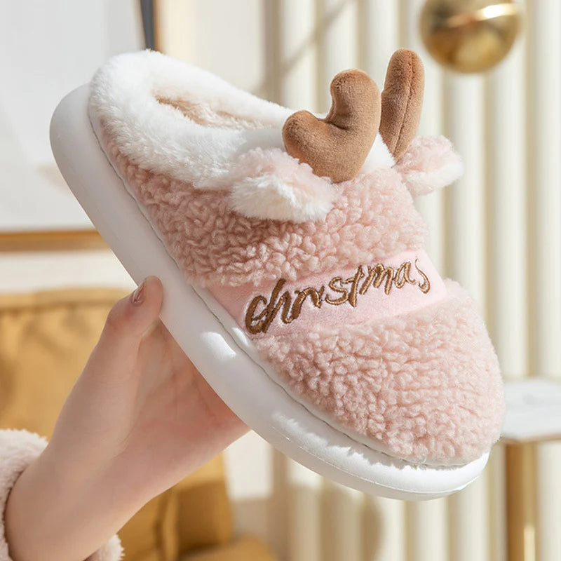 Christmas Shoes Winter Home Slippers Elk Soft Cozy Bedroom Slipper Slip on House Shoes